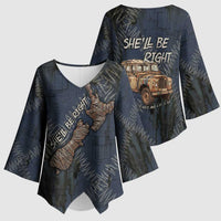 New Zealand She’ll Be Right Kimono Sleeve Blouse NZ Slang No. 8 Wire Map Pattern TS04 - Polynesian Pride