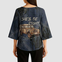 New Zealand She’ll Be Right Kimono Sleeve Blouse NZ Slang No. 8 Wire Map Pattern TS04 - Polynesian Pride