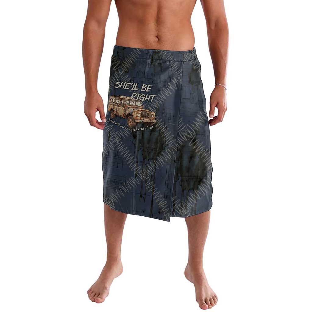 New Zealand She’ll Be Right Lavalava NZ Slang No. 8 Wire Map Pattern TS04 Navy Slate - Polynesian Pride
