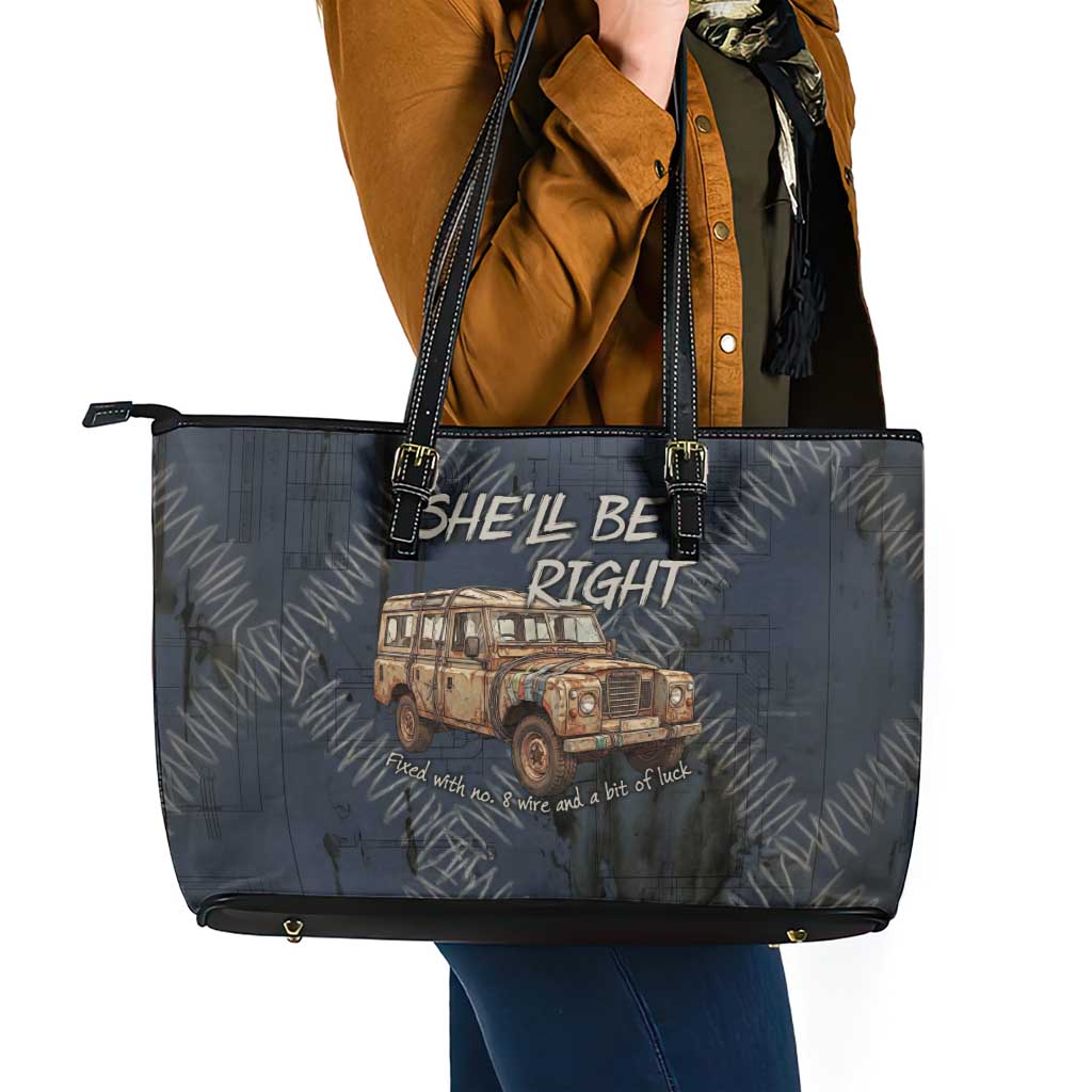 New Zealand She’ll Be Right Leather Tote Bag NZ Slang No. 8 Wire Map Pattern TS04 - Polynesian Pride