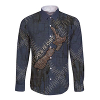 New Zealand She’ll Be Right Long Sleeve Button Shirt NZ Slang No. 8 Wire Map Pattern