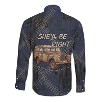 New Zealand She’ll Be Right Long Sleeve Button Shirt NZ Slang No. 8 Wire Map Pattern