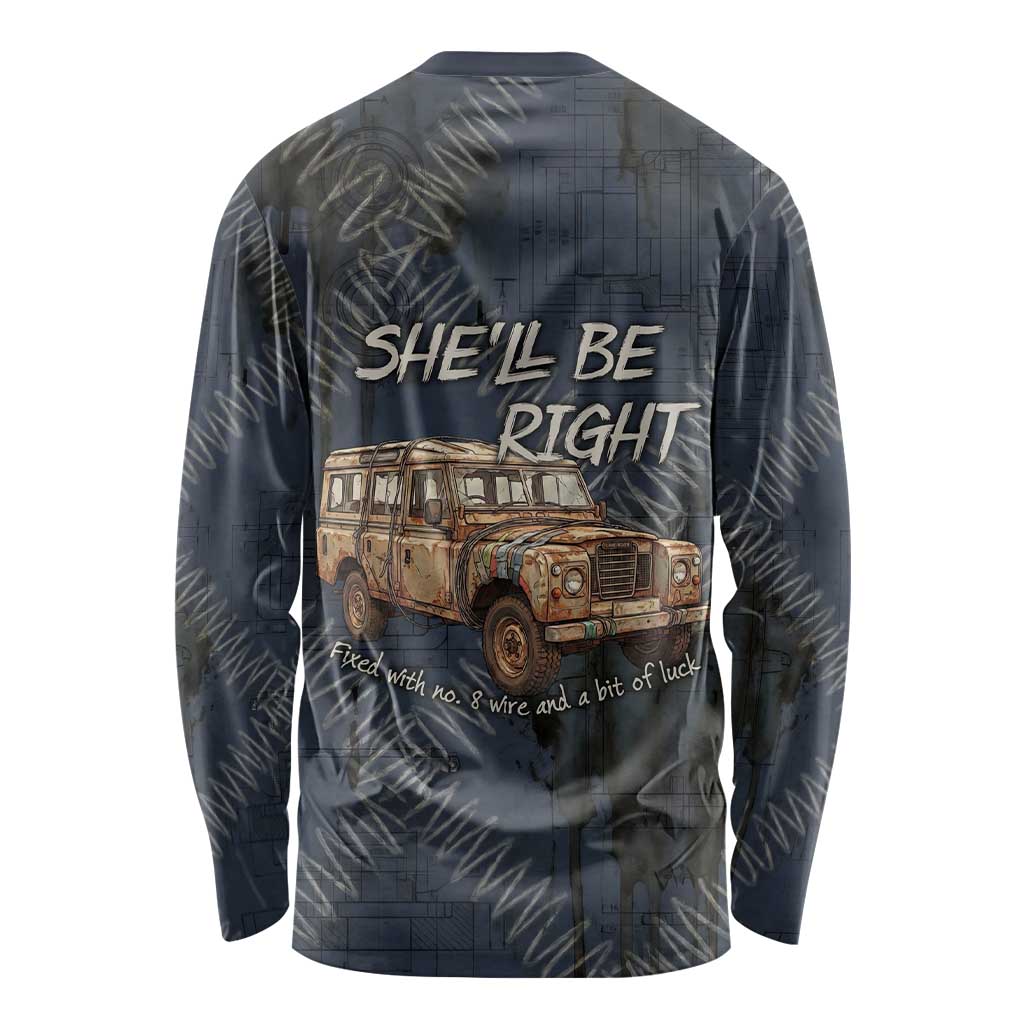 New Zealand She’ll Be Right Long Sleeve Shirt NZ Slang No. 8 Wire Map Pattern TS04 - Polynesian Pride
