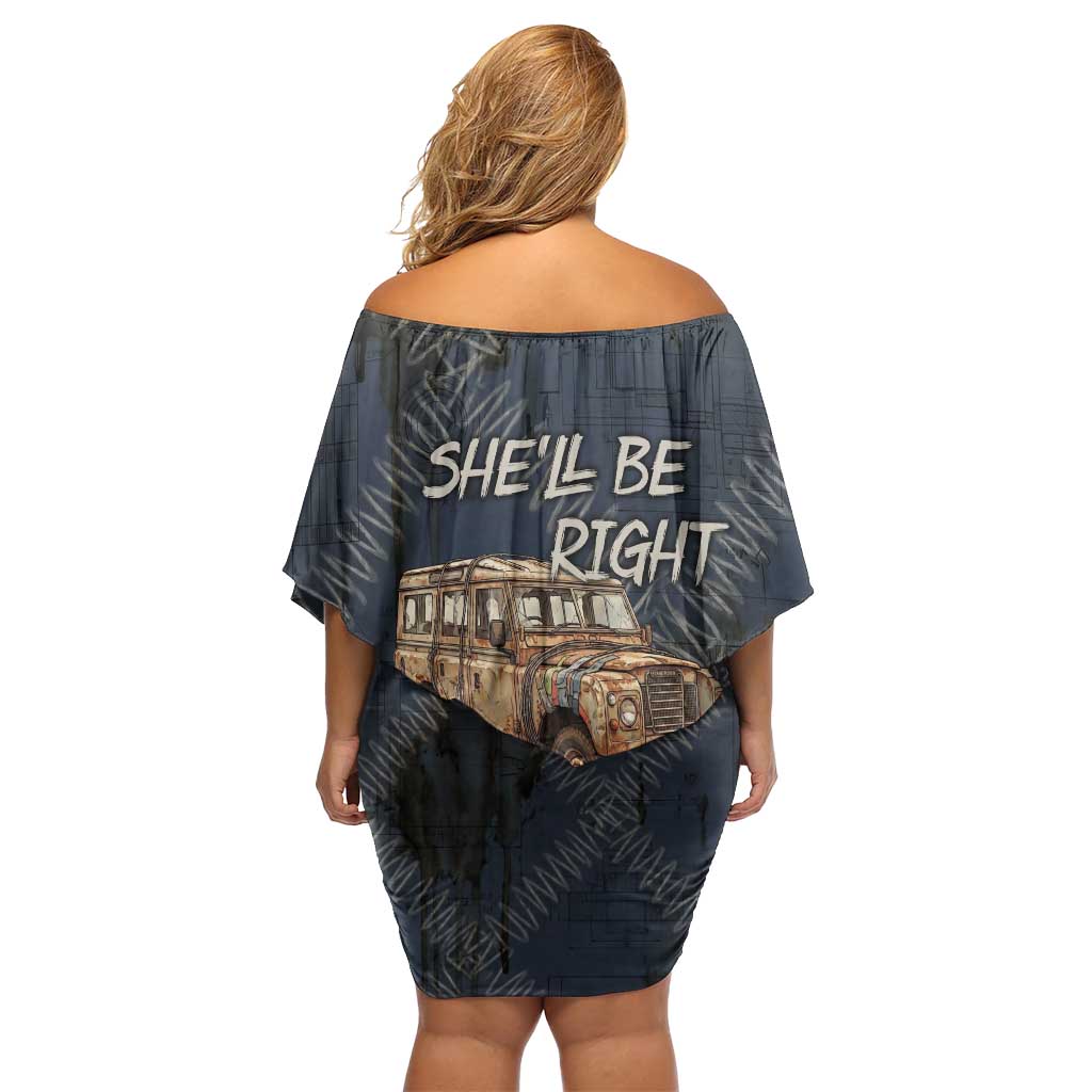 New Zealand She’ll Be Right Off Shoulder Short Dress NZ Slang No. 8 Wire Map Pattern TS04 - Polynesian Pride