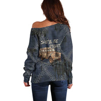 New Zealand She’ll Be Right Off Shoulder Sweater NZ Slang No. 8 Wire Map Pattern TS04 - Polynesian Pride