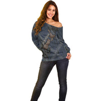 New Zealand She’ll Be Right Off Shoulder Sweater NZ Slang No. 8 Wire Map Pattern TS04 - Polynesian Pride