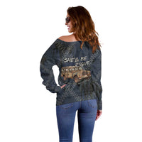 New Zealand She’ll Be Right Off Shoulder Sweater NZ Slang No. 8 Wire Map Pattern TS04 - Polynesian Pride