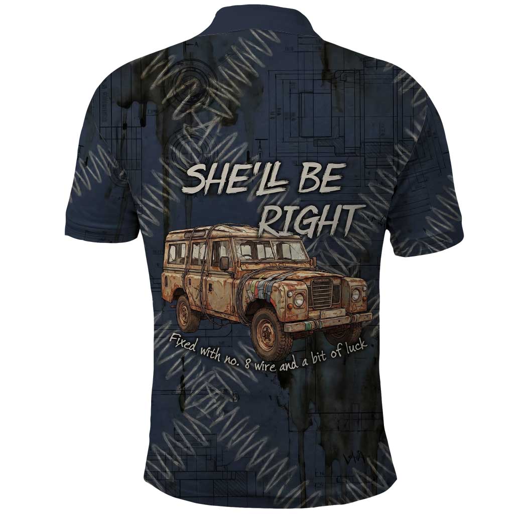 New Zealand She’ll Be Right Polo Shirt NZ Slang No. 8 Wire Map Pattern TS04 - Polynesian Pride