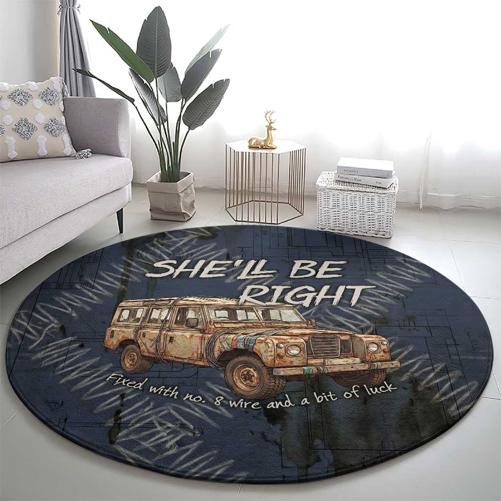 New Zealand She’ll Be Right Round Carpet NZ Slang No. 8 Wire Map Pattern