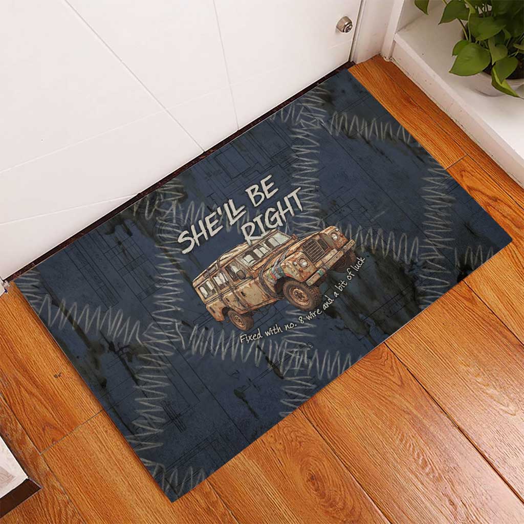 New Zealand She’ll Be Right Rubber Doormat NZ Slang No. 8 Wire Map Pattern