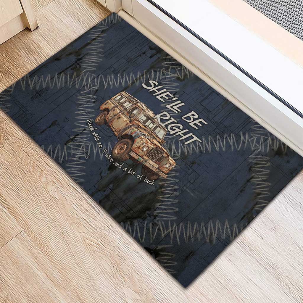 New Zealand She’ll Be Right Rubber Doormat NZ Slang No. 8 Wire Map Pattern