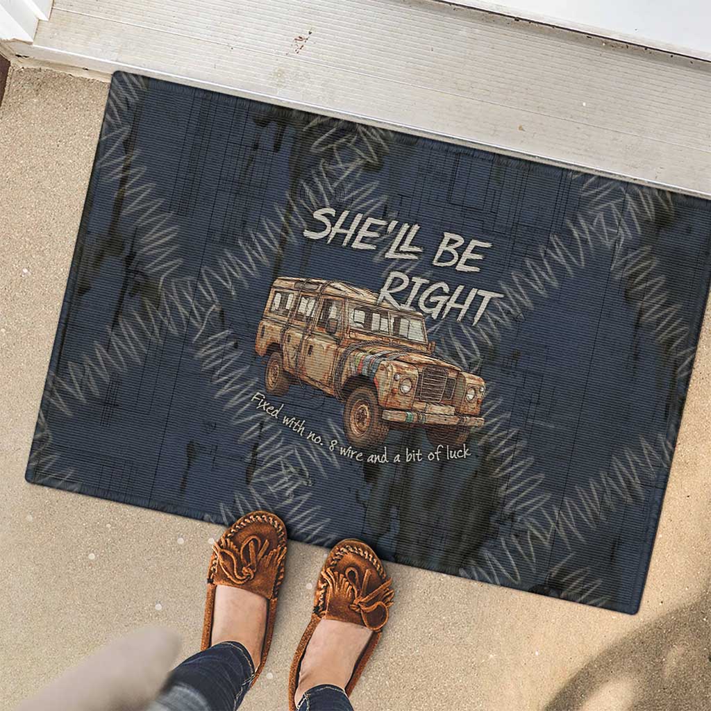 New Zealand She’ll Be Right Rubber Doormat NZ Slang No. 8 Wire Map Pattern