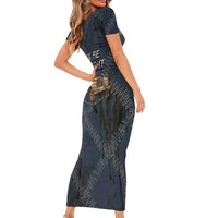 New Zealand She’ll Be Right Short Sleeve Bodycon Dress NZ Slang No. 8 Wire Map Pattern TS04 - Polynesian Pride