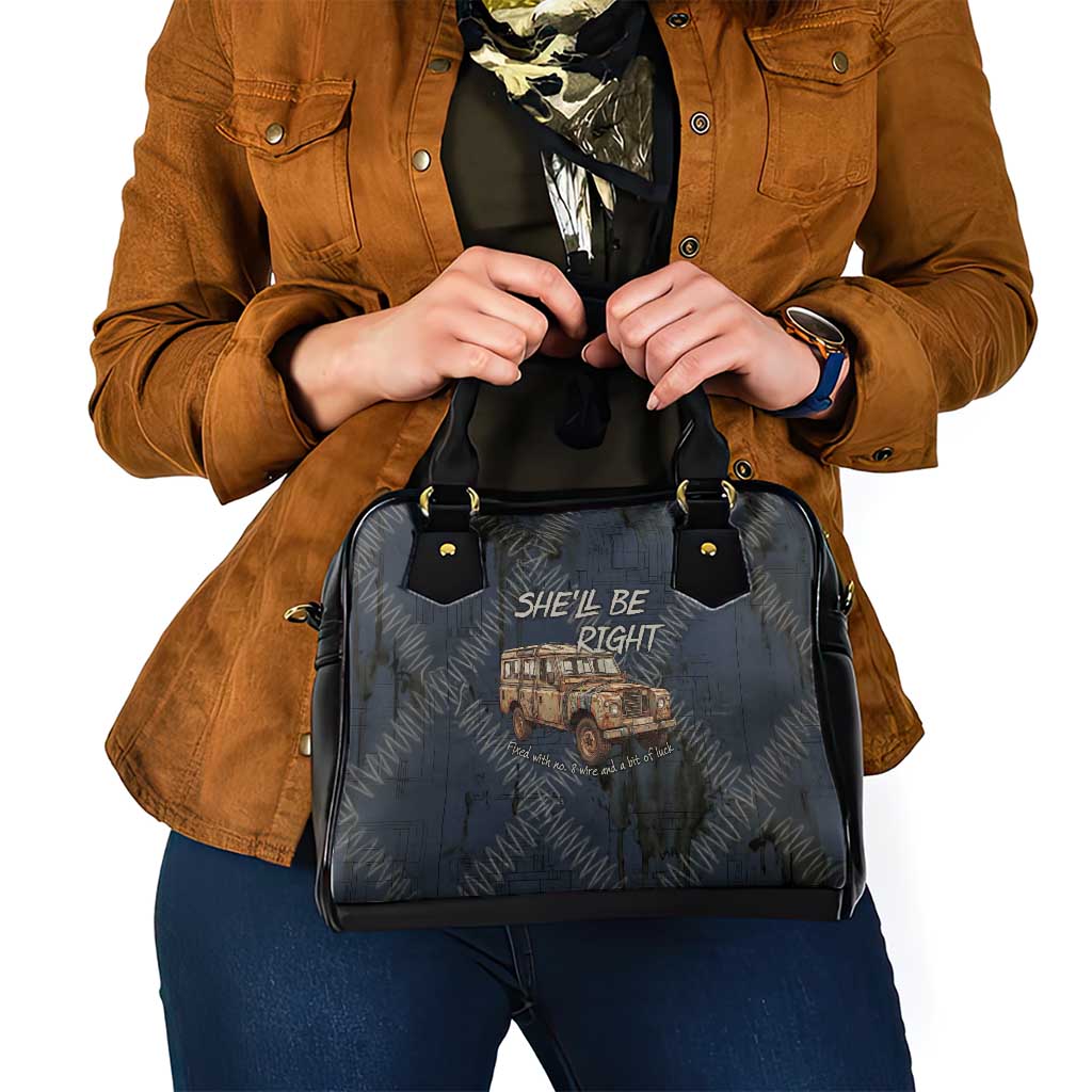 New Zealand She’ll Be Right Shoulder Handbag NZ Slang No. 8 Wire Map Pattern TS04 - Polynesian Pride