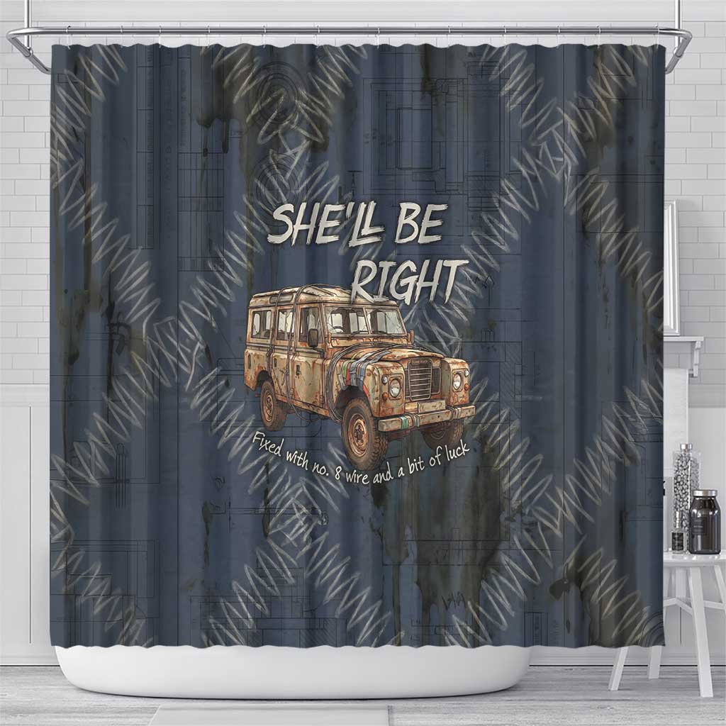 New Zealand She’ll Be Right Shower Curtain NZ Slang No. 8 Wire Map Pattern TS04 - Polynesian Pride