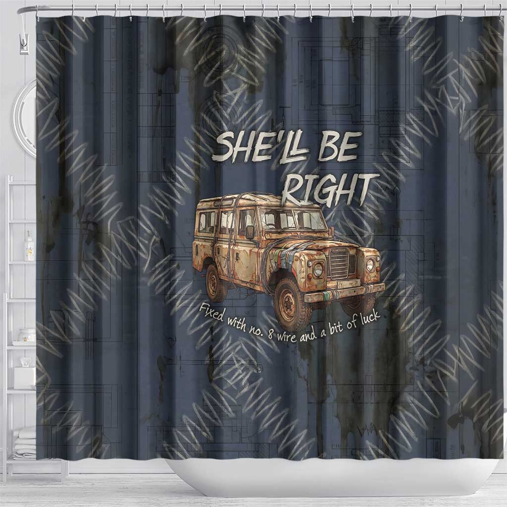 New Zealand She’ll Be Right Shower Curtain NZ Slang No. 8 Wire Map Pattern TS04 - Polynesian Pride