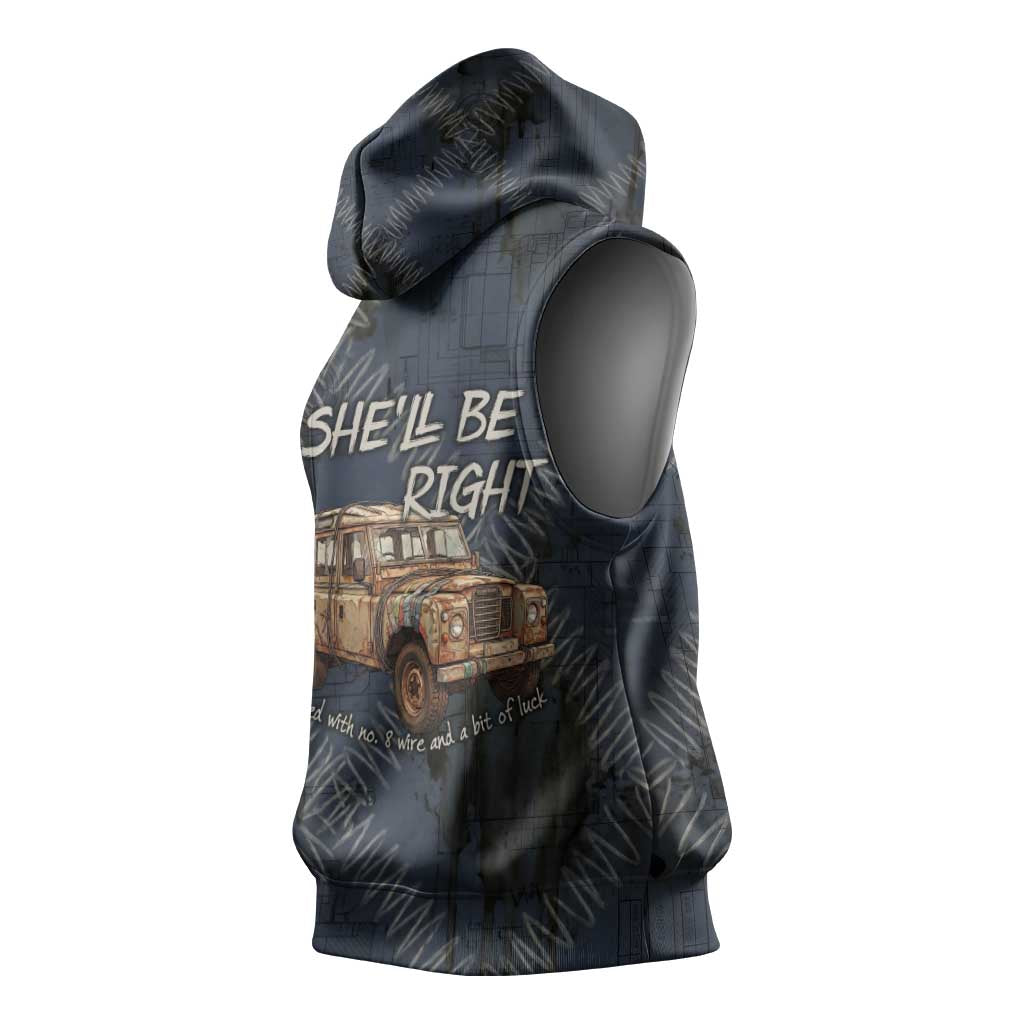 New Zealand She’ll Be Right Sleeveless Hoodie NZ Slang No. 8 Wire Map Pattern TS04 - Polynesian Pride