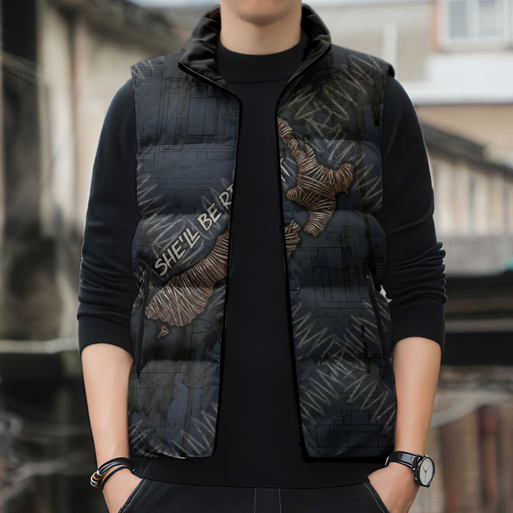 New Zealand She’ll Be Right Sleeveless Puffer Jacket NZ Slang No. 8 Wire Map Pattern TS04 - Polynesian Pride