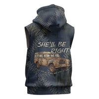 New Zealand She’ll Be Right Sleeveless Zip Hoodie NZ Slang No. 8 Wire Map Pattern