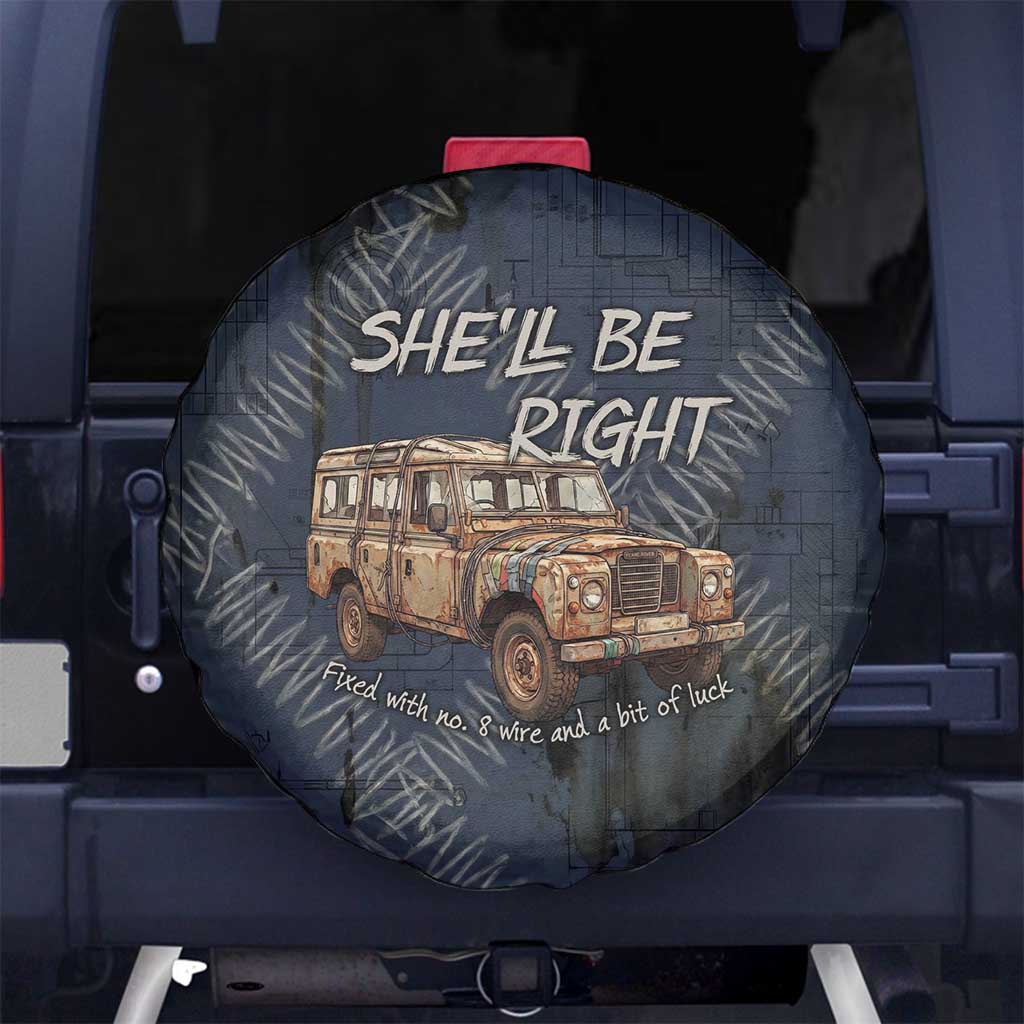 New Zealand She’ll Be Right Spare Tire Cover NZ Slang No. 8 Wire Map Pattern TS04 No hole Navy Slate - Polynesian Pride