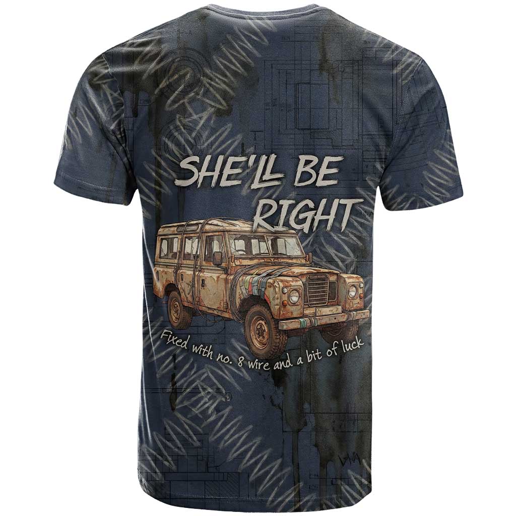 New Zealand She’ll Be Right T Shirt NZ Slang No. 8 Wire Map Pattern TS04 - Polynesian Pride