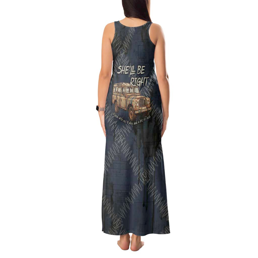 New Zealand She’ll Be Right Tank Maxi Dress NZ Slang No. 8 Wire Map Pattern TS04 - Polynesian Pride
