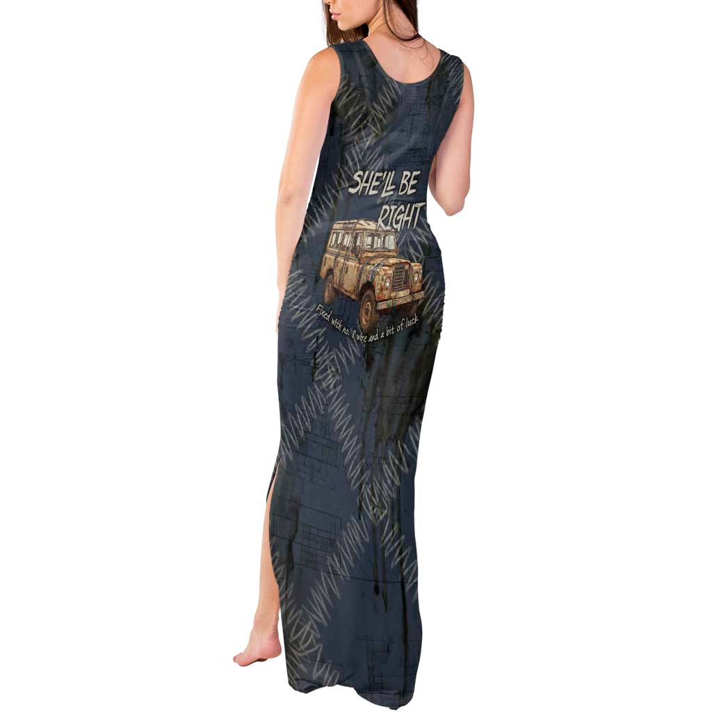 New Zealand She’ll Be Right Tank Maxi Dress NZ Slang No. 8 Wire Map Pattern TS04 - Polynesian Pride