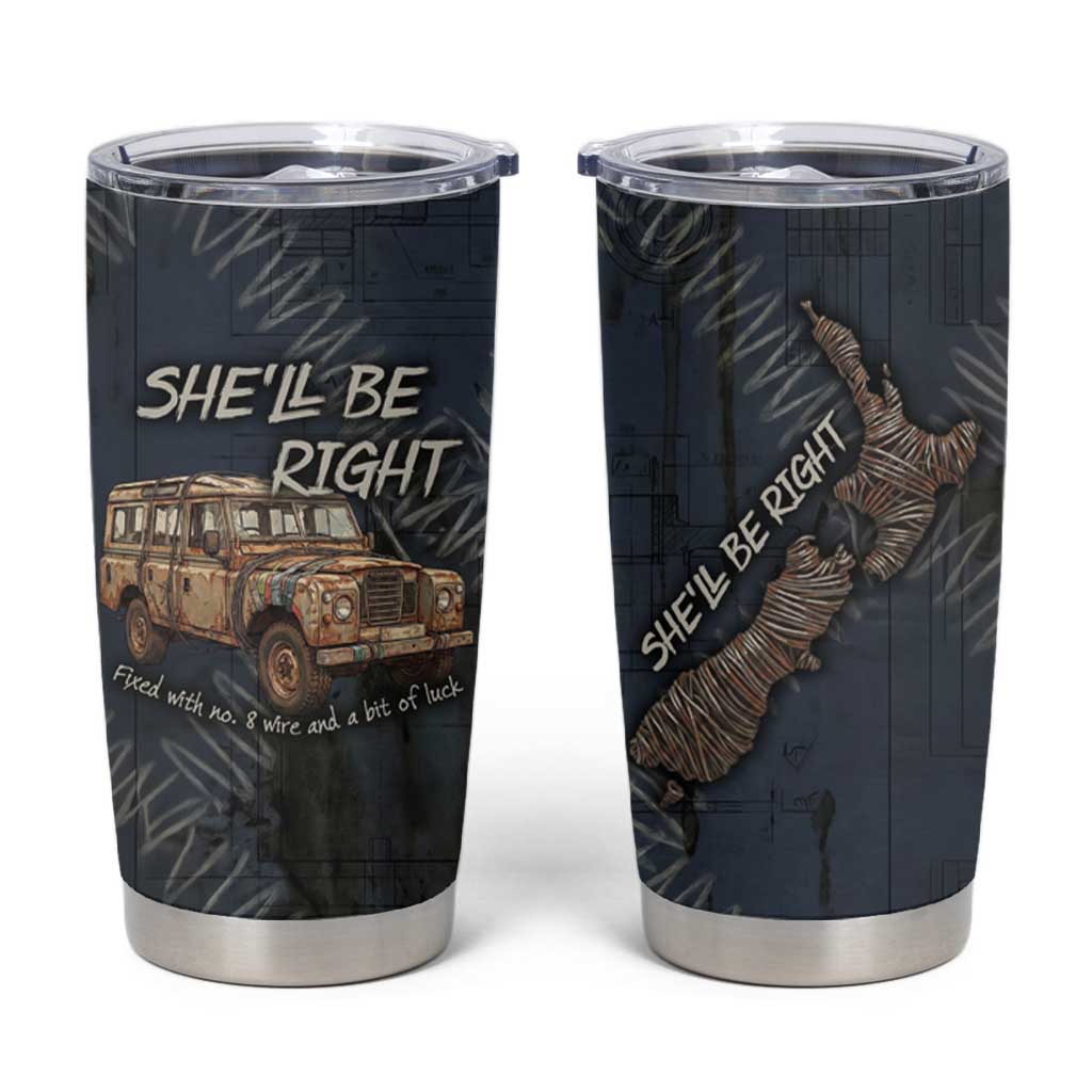 New Zealand She’ll Be Right Tumbler Cup NZ Slang No. 8 Wire Map Pattern TS04 Navy Slate - Polynesian Pride