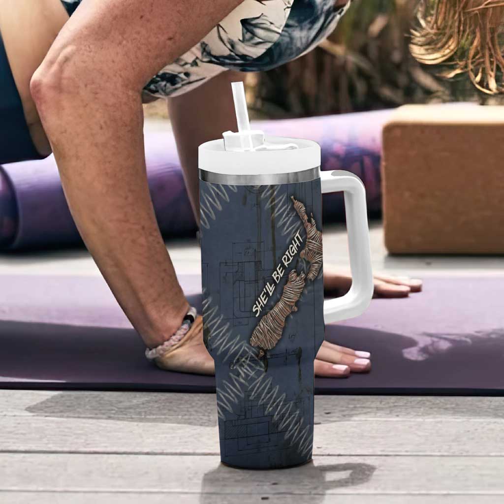 New Zealand She’ll Be Right Tumbler With Handle NZ Slang No. 8 Wire Map Pattern TS04 - Polynesian Pride