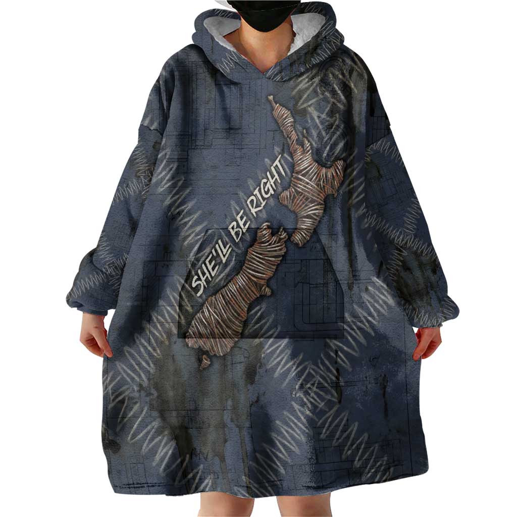 New Zealand She’ll Be Right Wearable Blanket Hoodie NZ Slang No. 8 Wire Map Pattern TS04 - Polynesian Pride