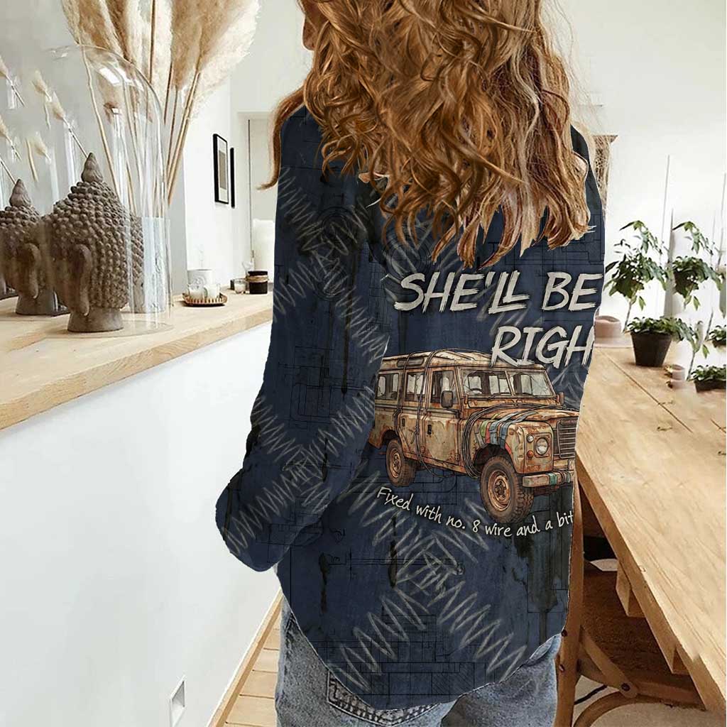 New Zealand She’ll Be Right Women Casual Shirt NZ Slang No. 8 Wire Map Pattern TS04 - Polynesian Pride