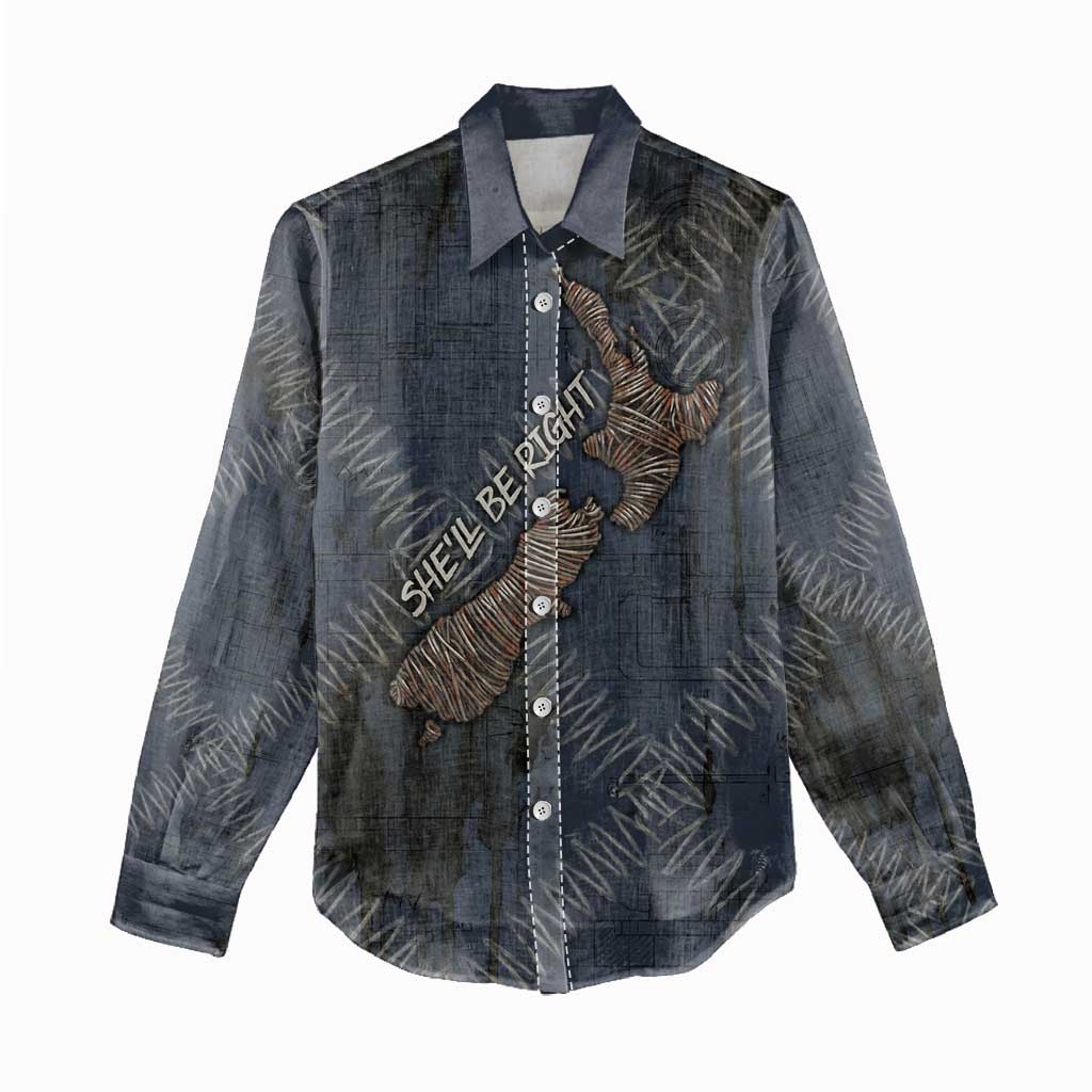 New Zealand She’ll Be Right Women Casual Shirt NZ Slang No. 8 Wire Map Pattern TS04 - Polynesian Pride