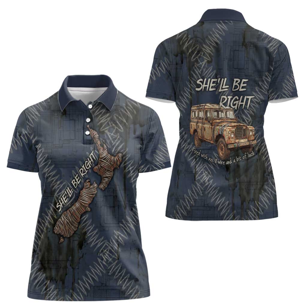 New Zealand She’ll Be Right Women Polo Shirt NZ Slang No. 8 Wire Map Pattern TS04 - Polynesian Pride