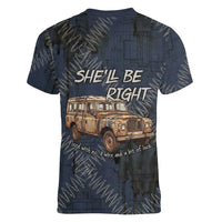 New Zealand She’ll Be Right Women V-Neck T-Shirt NZ Slang No. 8 Wire Map Pattern TS04 - Polynesian Pride