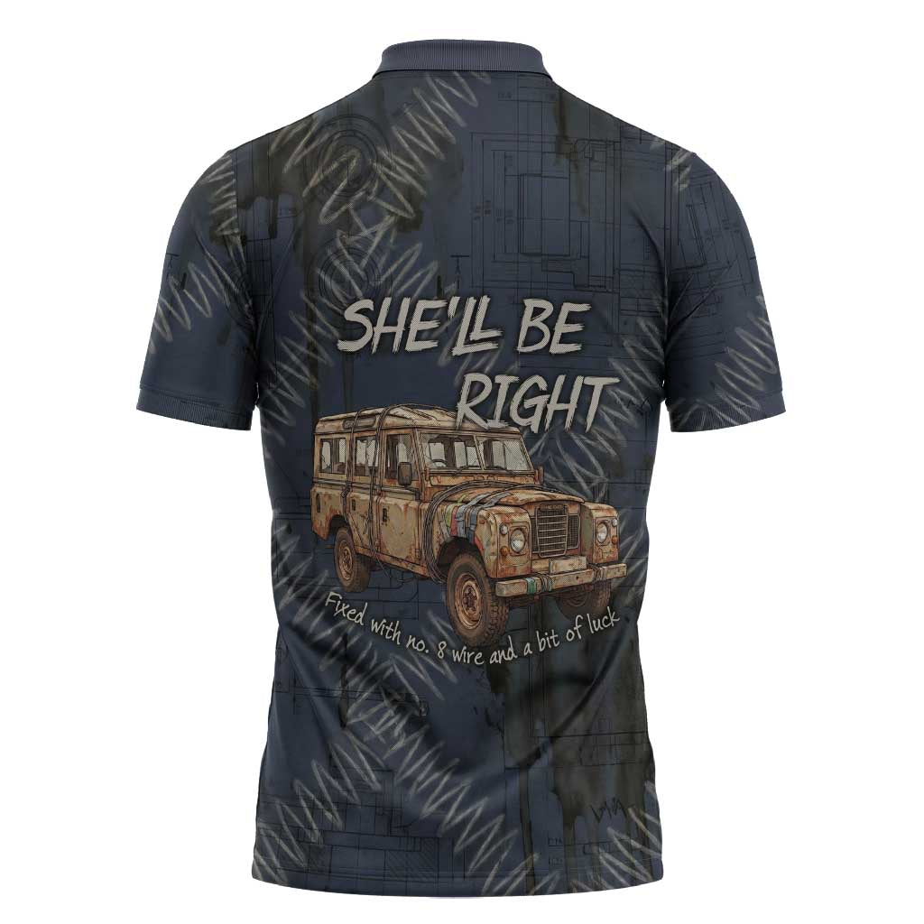 New Zealand She’ll Be Right Zipper Polo Shirt NZ Slang No. 8 Wire Map Pattern TS04 - Polynesian Pride