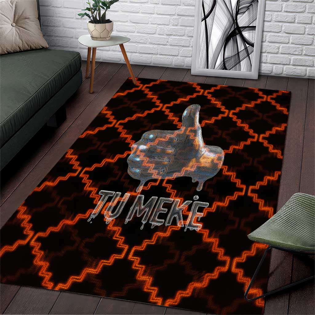 Tu Meke Maori New Zealand Slang Area Rug with Glow Neon Step Style TS04 Black Orange - Polynesian Pride