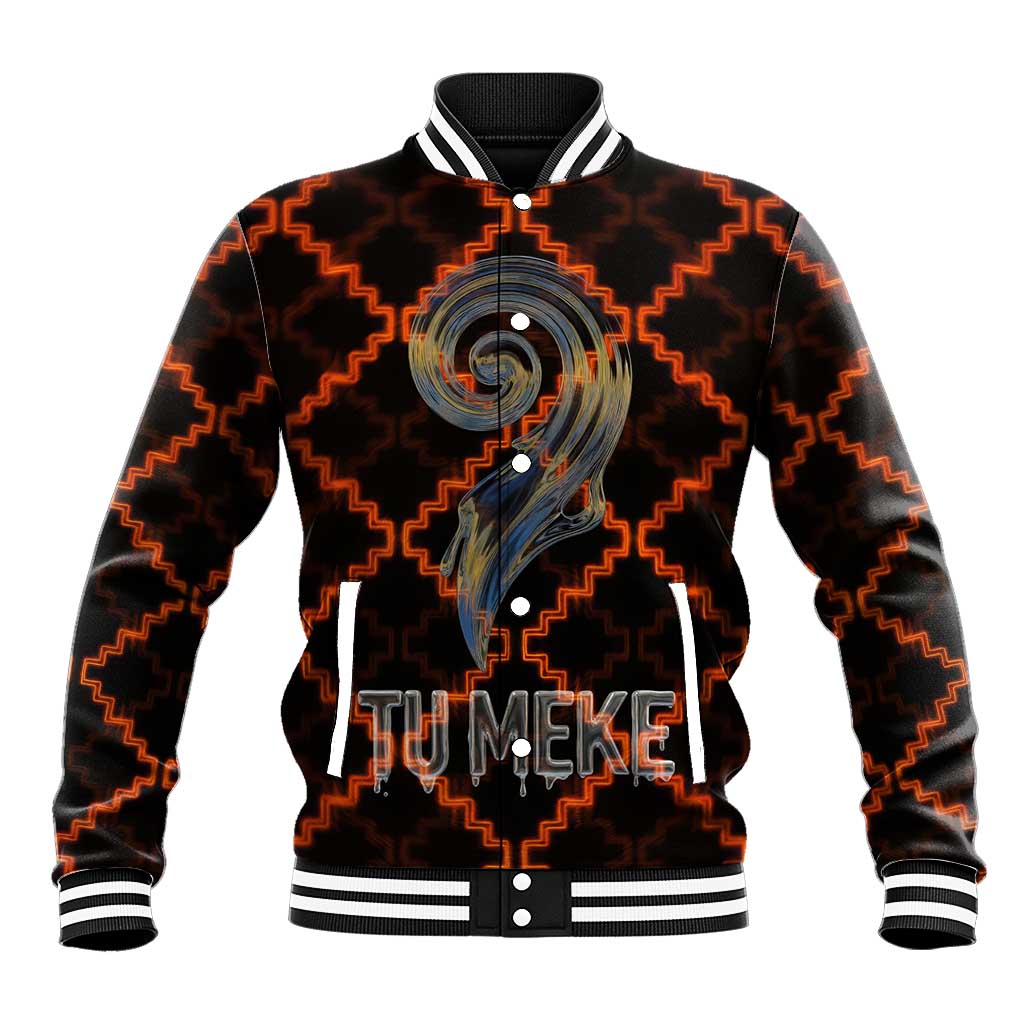 Tu Meke Maori New Zealand Slang Baseball Jacket with Glow Neon Step Style TS04 Unisex Black Orange - Polynesian Pride