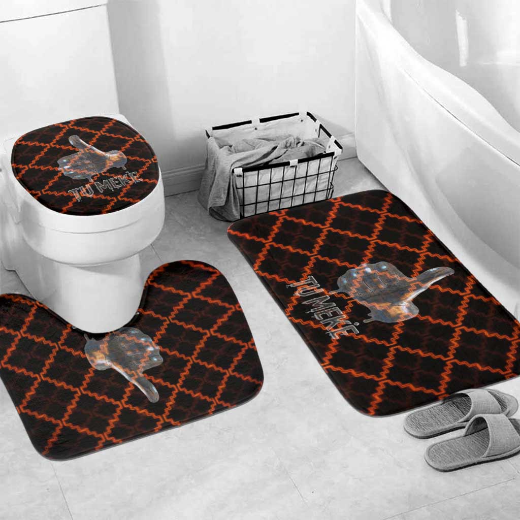 Tu Meke Maori New Zealand Slang Bathroom Set with Glow Neon Step Style TS04 Mat Set Only (3 pcs) One Size Black Orange - Polynesian Pride