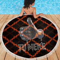 Tu Meke Maori New Zealand Slang Beach Blanket with Glow Neon Step Style TS04 - Polynesian Pride