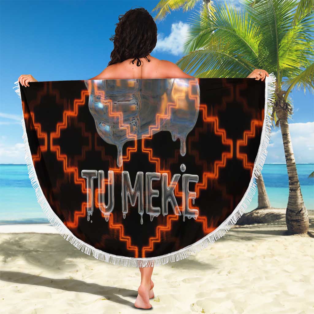 Tu Meke Maori New Zealand Slang Beach Blanket with Glow Neon Step Style TS04 - Polynesian Pride