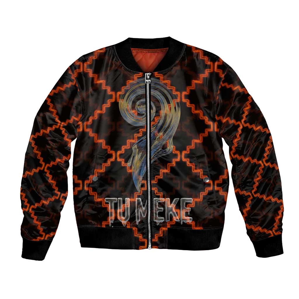 Tu Meke Maori New Zealand Slang Bomber Jacket with Glow Neon Step Style TS04 Unisex Black Orange - Polynesian Pride