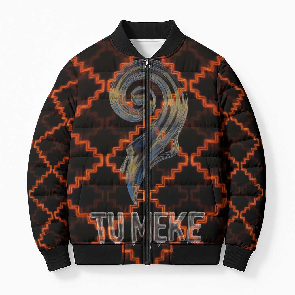 Tu Meke Maori New Zealand Slang Bomber Puffer Jacket with Glow Neon Step Style TS04 Unisex Black Orange - Polynesian Pride