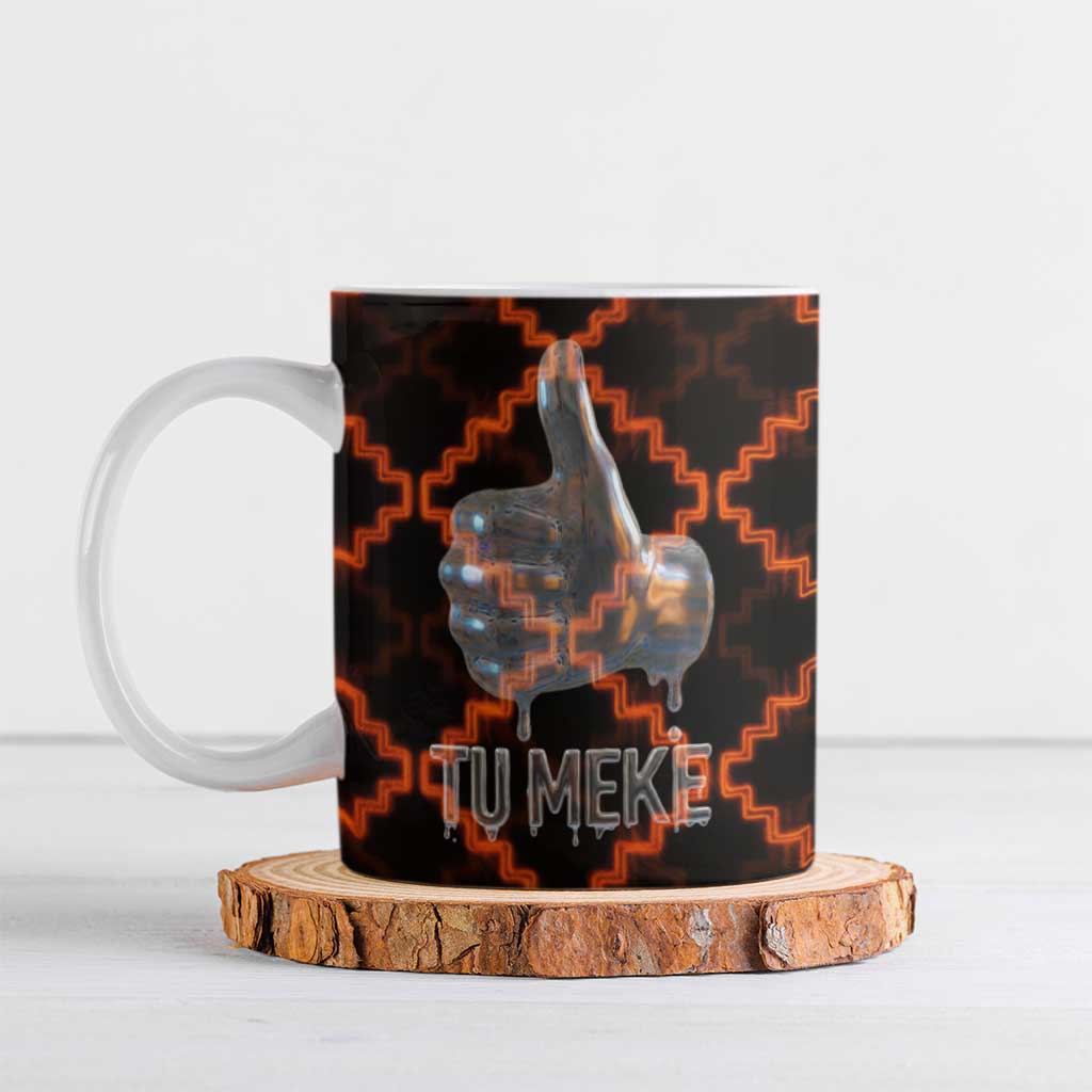 Tu Meke Maori New Zealand Slang Ceramic Mug with Glow Neon Step Style TS04 Black Orange - Polynesian Pride
