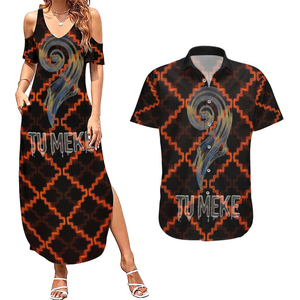 Tu Meke Maori New Zealand Slang Couples Matching Summer Maxi Dress and Hawaiian Shirt with Glow Neon Step Style