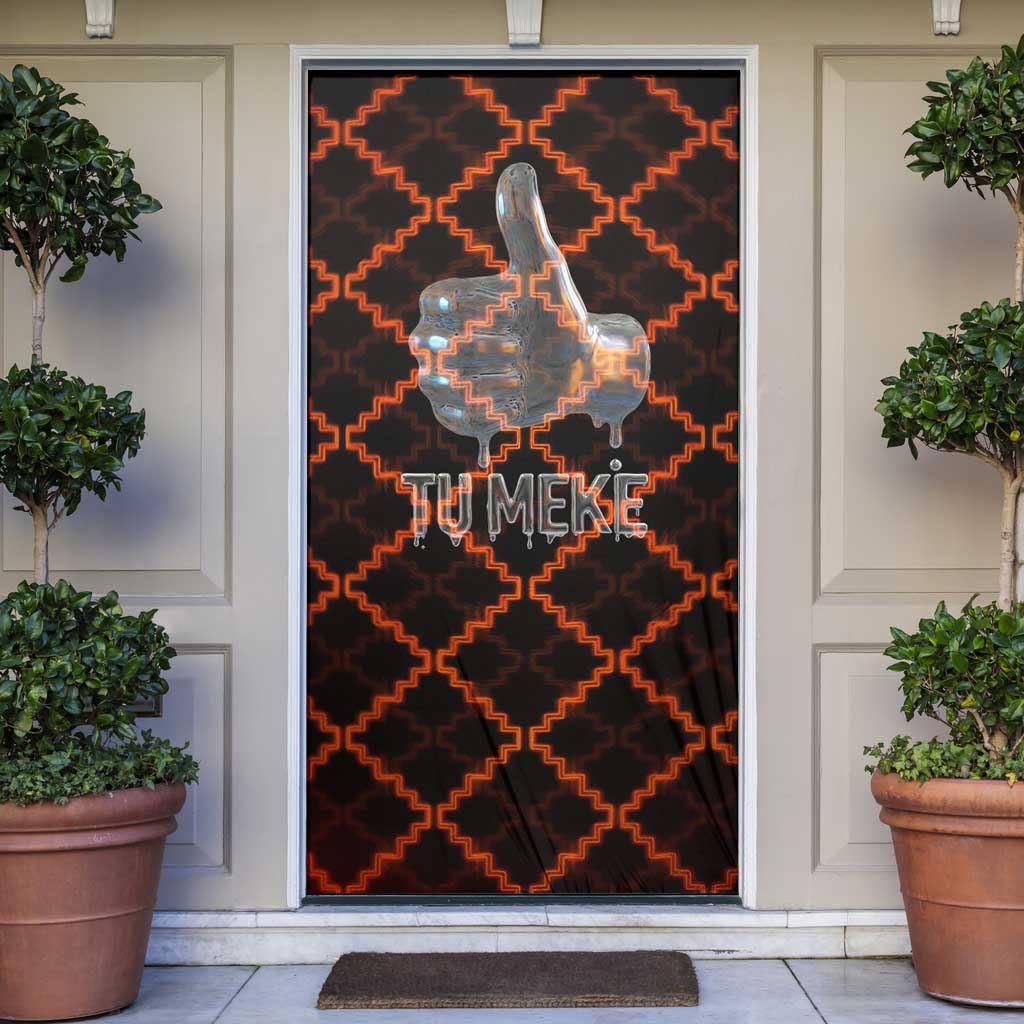 Tu Meke Maori New Zealand Slang Door Cover with Glow Neon Step Style TS04 Black Orange - Polynesian Pride