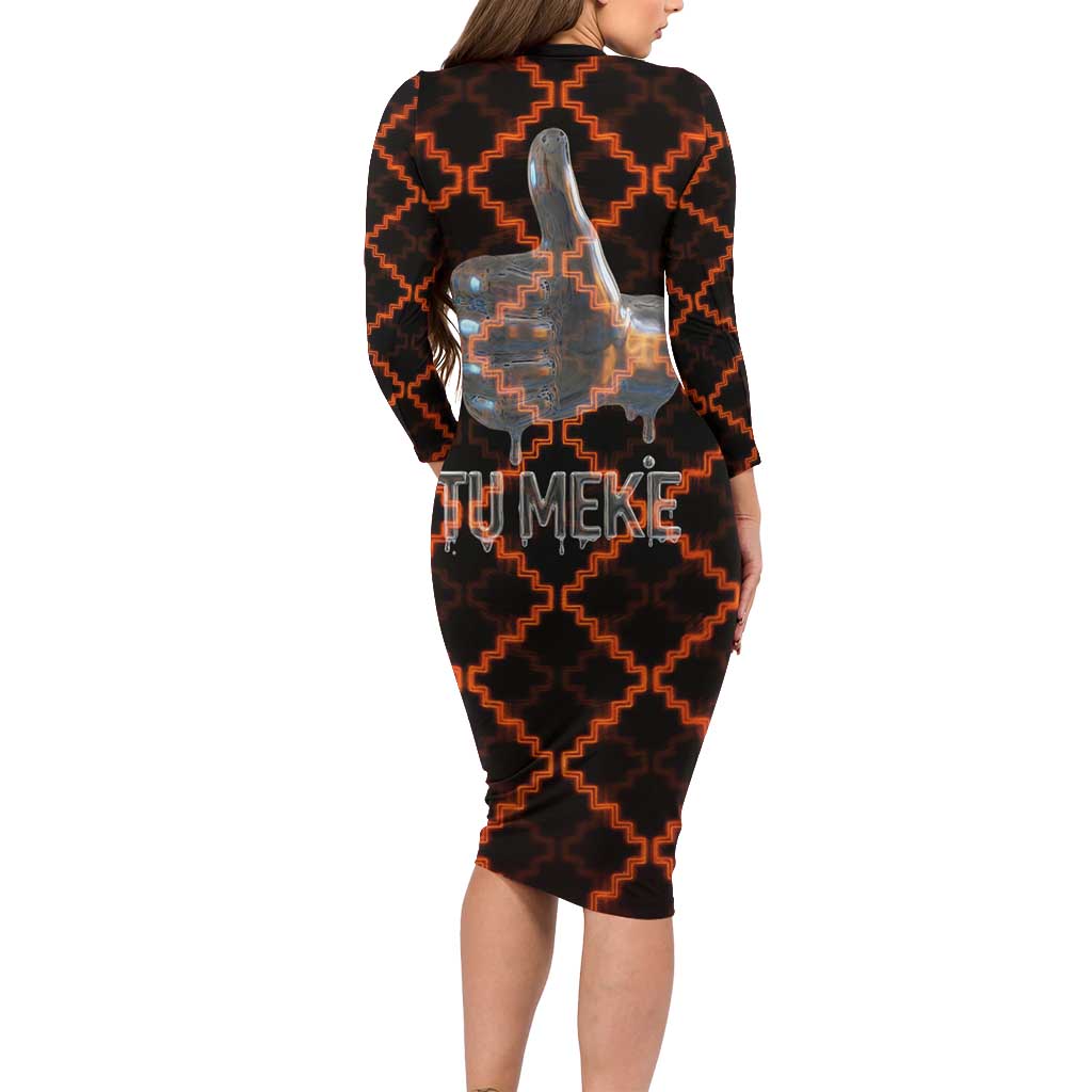 Tu Meke Maori New Zealand Slang Family Matching Long Sleeve Bodycon Dress and Hawaiian Shirt with Glow Neon Step Style