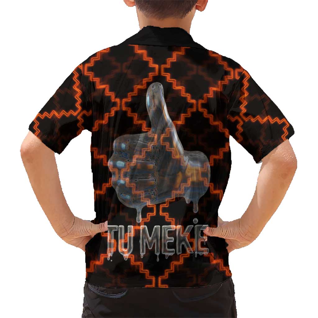 Tu Meke Maori New Zealand Slang Family Matching Off Shoulder Maxi Dress and Hawaiian Shirt with Glow Neon Step Style