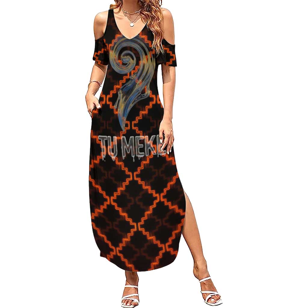 Tu Meke Maori New Zealand Slang Family Matching Summer Maxi Dress and Hawaiian Shirt with Glow Neon Step Style