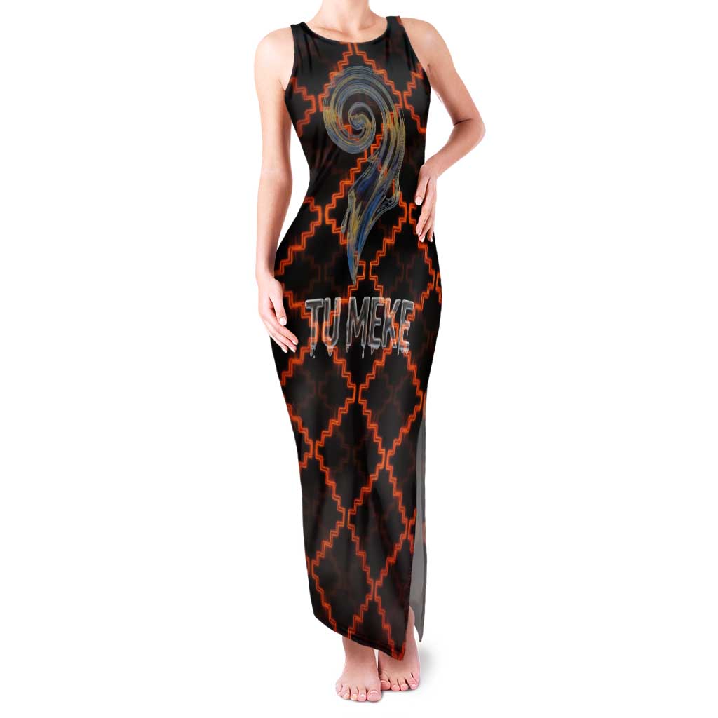 Tu Meke Maori New Zealand Slang Family Matching Tank Maxi Dress and Hawaiian Shirt with Glow Neon Step Style