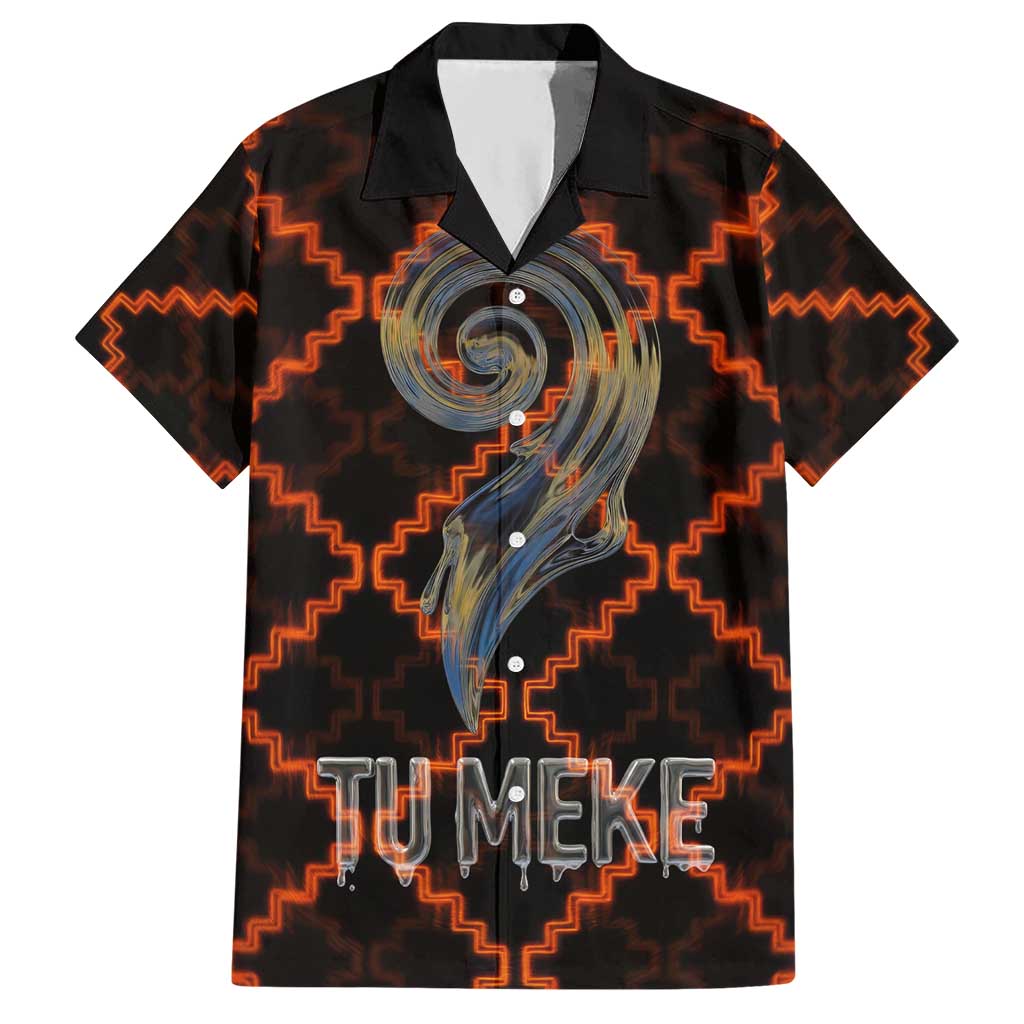 Tu Meke Maori New Zealand Slang Hawaiian Shirt with Glow Neon Step Style TS04 Black Orange - Polynesian Pride
